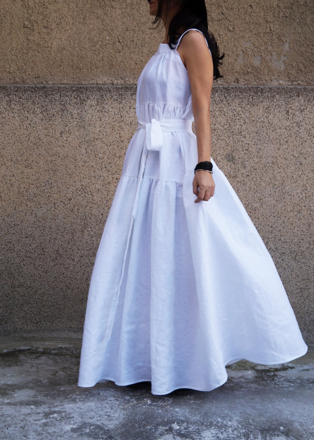 Layered White Kaftan Tired dress Asymmetrical Tunic Maxi Layered White Kaftan Tired dress Asymmetrical Tunic Maxi
