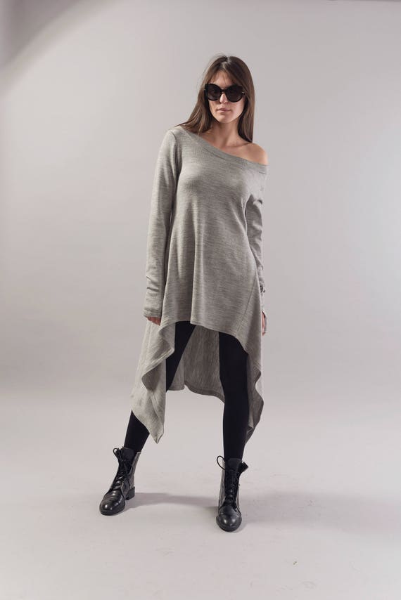 asymmetrical ribbed sweater dress Asymmetric Split Sweater Long Dress – Selfyy main image 1