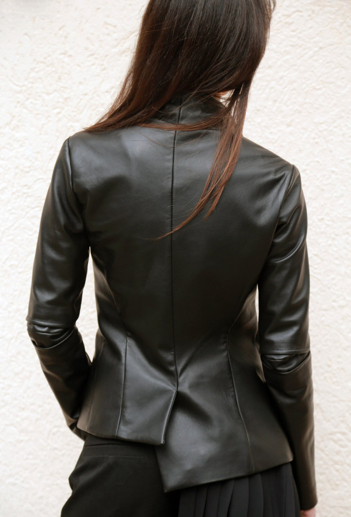 Black Genuine Leather Jacket/Fine Leather Jacket/Long Sleeve Etsy