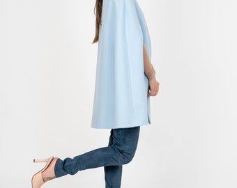 コート Giovi Wool and cashmere cape Blue Winter Cape Coat/jacket for Women/wool Cape/cape Jacket
