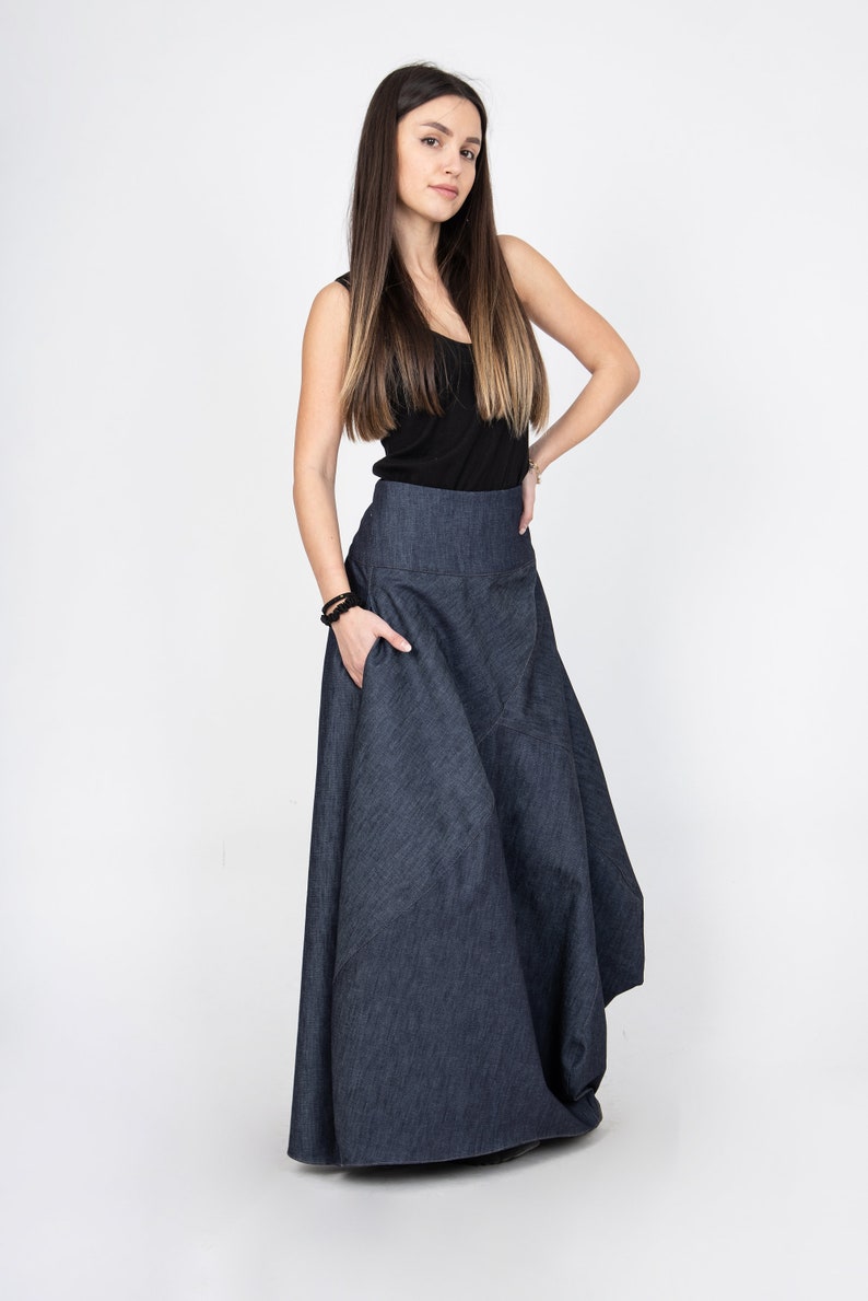 Denim Skirt/Denim Dress/Asymmetrical Jean Skirt/Casual Women Long Skirt/Long Dress/Asymmetrical Denim Handmade Long Dress/F2370 image 9