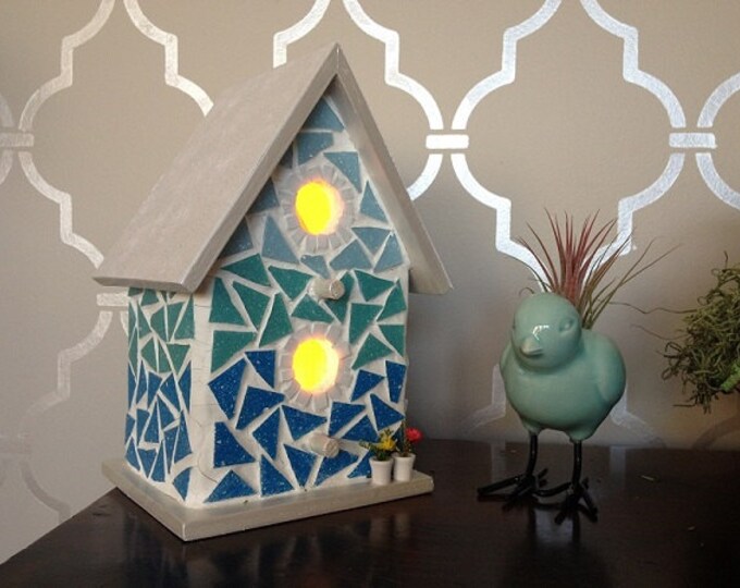 Ombre Mosaic Light up Bird House Etsy