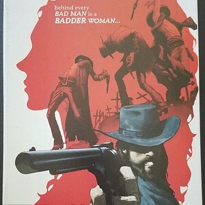 May include: Comic book cover for "Loveless" #1, featuring a red background with a silhouette of a woman's face. The title "Loveless" is in large, bold, black letters. The tagline "Behind every BAD MAN is a BADDER WOMAN..." is printed in white. The cover art depicts a scene of violence in a Western setting, with three figures in the background. The cover also includes the issue number, publication date, price, and the names of the writer and artist.