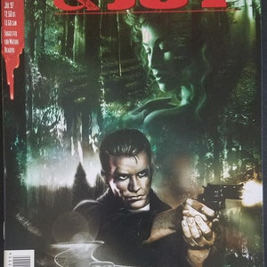 May include: A comic book cover with a red and white title "Pride & Joy" with a man holding a gun and a woman in the background. The comic book is published by DC Vertigo and is issue number 1 of 4. The comic book is written by Garth Ennis and illustrated by John Higgins.