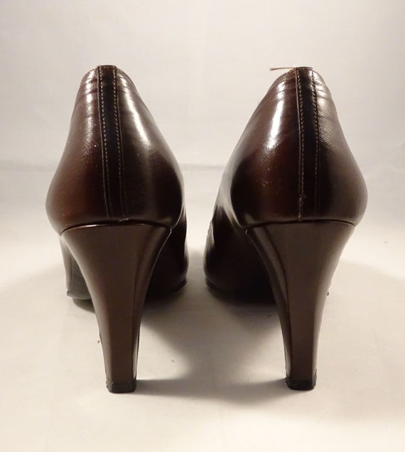 1970-80s Elegant Dark Brown High Heel Leather Pumps b… - Gem