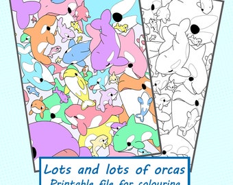 Lots and lots of orcas printable colouring page