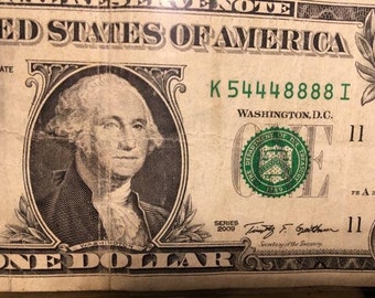 2009 K Series K544488888I Rare Fancy Serial 1 Dollar Bill - Etsy