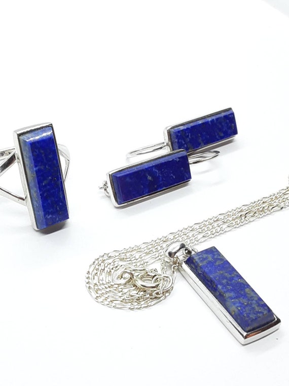 Set Of Sterling Silver Designer Lapis Lazuli Jewel