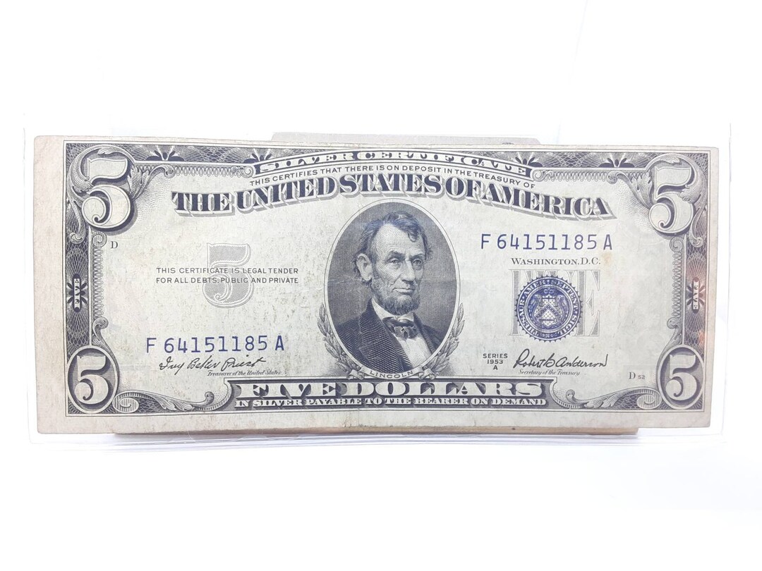 Series 1953A 5 Dollar Silver Certificate Etsy Series 1953A 5 Dollar Silver Certificate Etsy