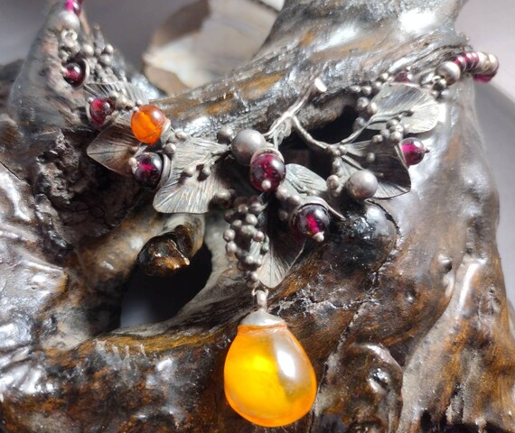 Pectoral Style Floral Design With Garnet Citrine … - image 1