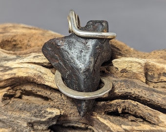 Genuine Canyon Diablo Arizona Meteorite Pendant Hand Wrapped In Heavy Gauge Sterling Silver Wire