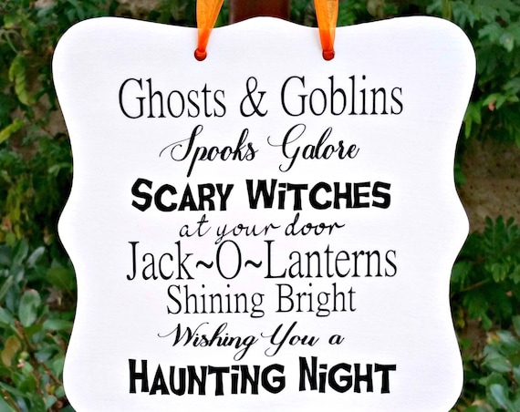 Halloween Sign - Haunting Night, Ghosts, Goblins, Witches, Jack O Lantern, Door Hanger, Halloween Decor