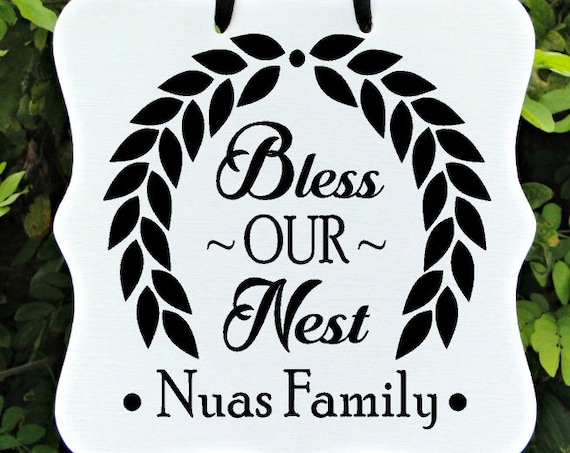 Bless Our Nest Sign, Farmhouse Sign, Personalized Sign, Family Name, Last Name Sign, Wreath Sign, Door Hanger, Door Sign, Housewarming Gift
