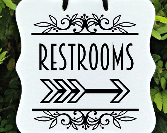 Restroom Sign, Restroom Decor, Bathroom Sign, Directional Sign, Wedding Restrooms, Restaurant Sign, Salon Sign, Event Sign, Wood Sign
