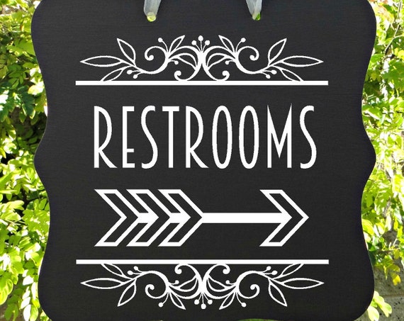 Restroom Sign, Restroom Decor, Bathroom Sign, Directional Sign, Wedding Restrooms, Restaurant Sign, Salon Sign, Event Sign, Wood Sign
