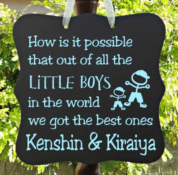 Little Boys Sign, Personalized Sign, Kids Decor, Door Hanger, Brothers, Twins, Boy Sign, Wall Art, Child Name Sign, Baby Sign