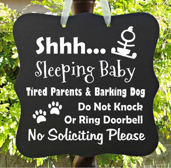 Sleeping Baby Sign, Tired Parents, Barking Dog, No Soliciting, Baby Sleeping Sign, Door Hanger