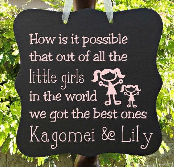 Little Girls Sign, Personalized Sign, Kids Decor, Door Hanger, Sisters, Twins, Girl Sign, Wall Art, Baby Sign, Child Name Sign