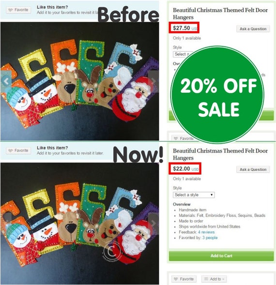 Items similar to Beautiful Christmas Themed Felt Door Hangers on Etsy