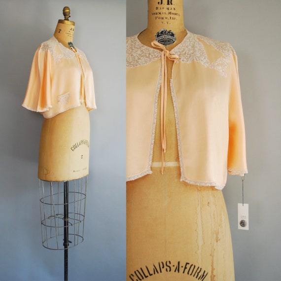 1930s Péché Pêche Jacket • Silk Bed Jacket with La