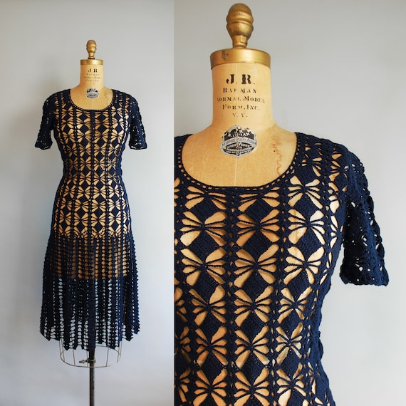 1970s Sylphide Dress | Vintage Crochet Net Dress