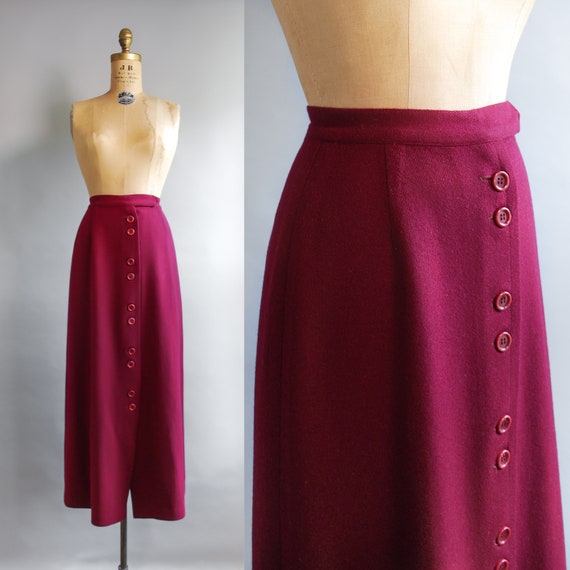 1970s Cranberry Maxi | Vintage Wool Skirt