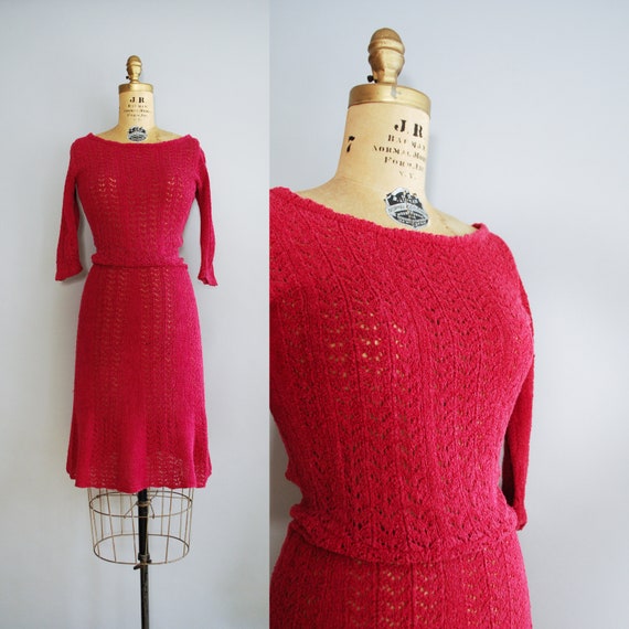 1950s Fruit de Bois Dress • Mid century knit dress
