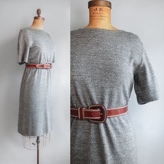 1990s Graphite Dress | Vintage Heathered Knit Dres