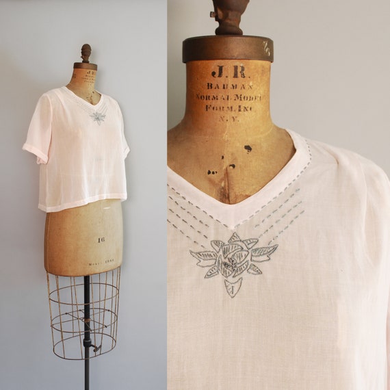 1920s Broderie Blouse • Antique Embroidered Cotton