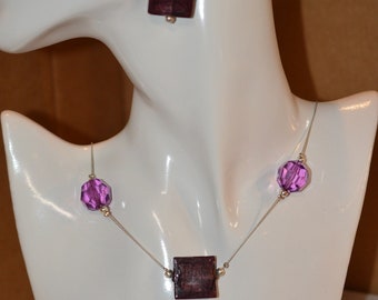 Vintage Purple Foil Glass and Faceted Crystal Bead Necklace  (VN10003) VN1-1-01-2