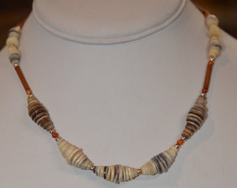 Vintage Wood and Shell Choker, Bead and Heishi Necklace. Men's Stylish Choker(1050095 WA4-1)