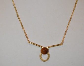 Tiger Eye Cabachon Bar Pendant Necklace, Protection, Calming, Genuine Tiger Eye Stone, 4 Styles (1050134) V2.1-3-01