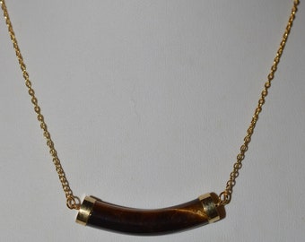Vintage, Genuine Tiger Eye Bar Pendant Necklace  (1050035) V02.1-3-05