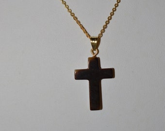 Vintage, Genuine Tiger Eye Cross Necklace  (1050133) V2.1-2-05