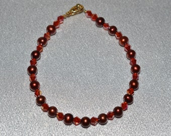 Cranberry Fresh Water Pearl and Siam AB Crystal Bead Bracelet (1025091 - W5-2-21)
