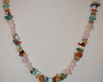 Handmade 28" Rose Quartz Chip Necklace, Nugget Style (1050138) N3-3-03