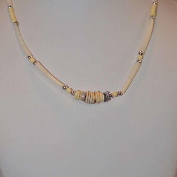 16.5" Dentalium Shell and Hammer Shell Heishi Choker, Necklace  (1050143 - WA4-1-12)