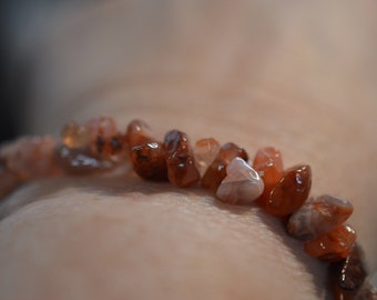 Beautiful Natural Carnelian Chip bead Stretch Bracelet (1025102) W9-1-01
