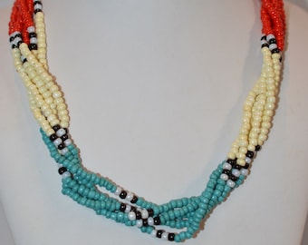 Beautiful Multi-Strand (10) Seed Bead Native Style Necklace  (1050141) VN01-1-07