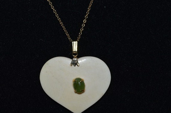 Vintage,Natural Green Jade Oval and Cream Heart C… - image 1