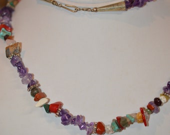 Handmade 28" Amethyst Chip Necklace, Nugget Style (1050135) N3-2-03