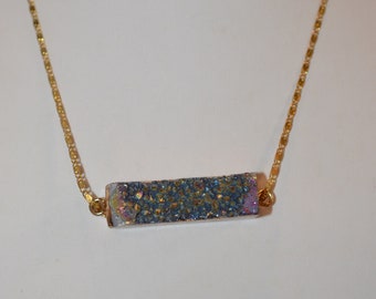 Gold Electroplated Titanium Quartz Rectangle Bar Necklace  (1050144) VN01-1-11