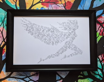 Talking Heads "Naive Melody (This Must Be The Place)" Handwritten Lyric Silhouette - Winged Woman -  Lyric Art - In Stock!