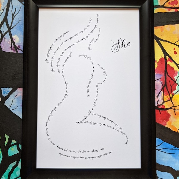 New! "She" Lyric Art Print - Print of an Original Drawing - Handwritten Lyric Art - In Stock!