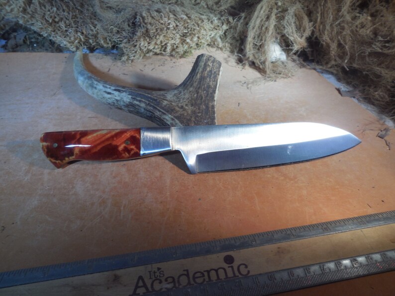 Santoku Chef and Camping Knife Orange Stabilized Aspen Wood Etsy