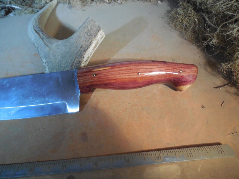Satin Chef Knife Red Cedar Wood Handles Etsy