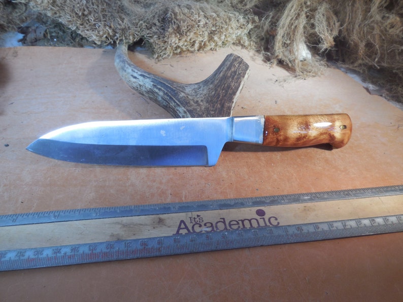 Santoku Chef and Camping Knife Quilted Maple Wood Handle. Etsy