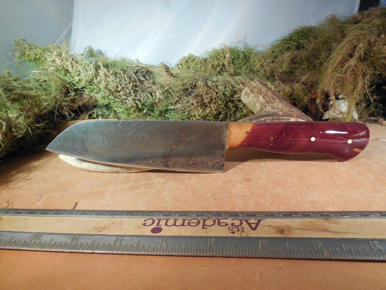 Custom Damascus Chef Knife With Red Cedar Handles Etsy