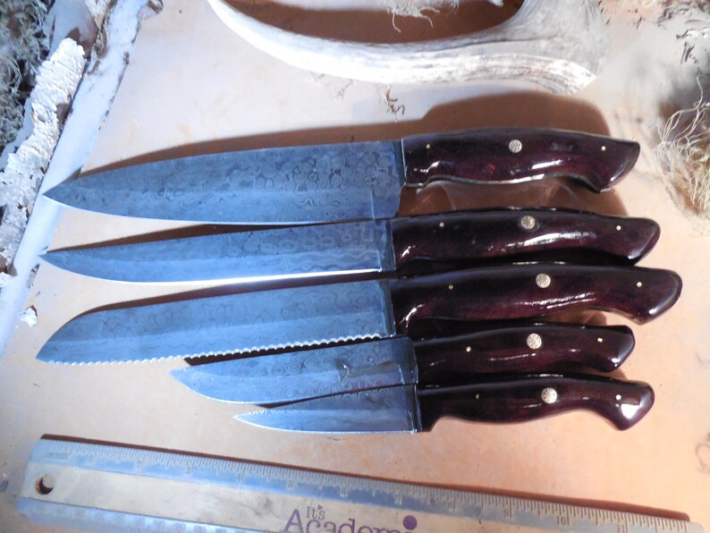 5 Pc Damascus Kings Wood Kitchen Knife Set Image 0