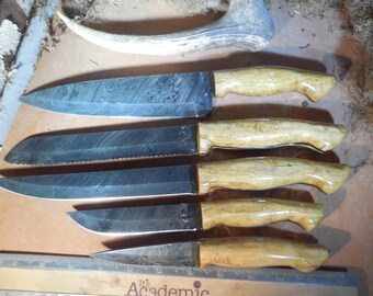 5 pc. Damascus Ailanthus wood kitchen knife set